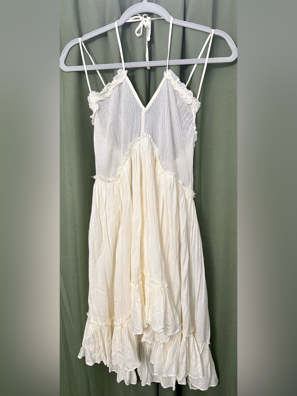 Lovestitch Ivory Boho Tiered Mini Dress Open Back Size Small